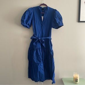 Puff Sleeve Dress Blue With Tie NWT Size Small